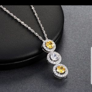 Sterling silver chain with citrine and cz necklace
